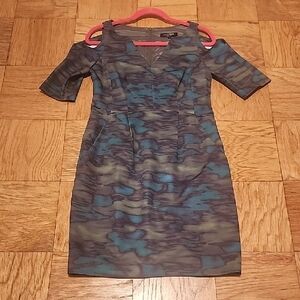 Nanette Lepore Blue and Green Camouflage Mini Dress